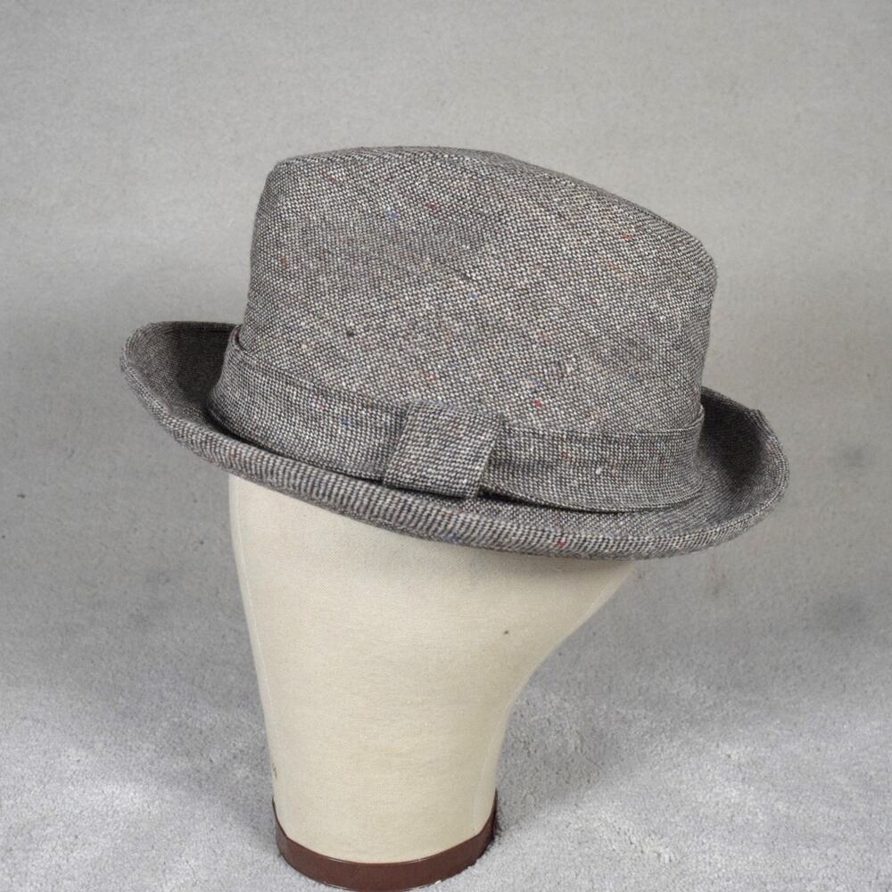 Vintage Mens Fedora Hat Size 7 Brown Beige Wool Tweed Dressy Derby Bowler Lined